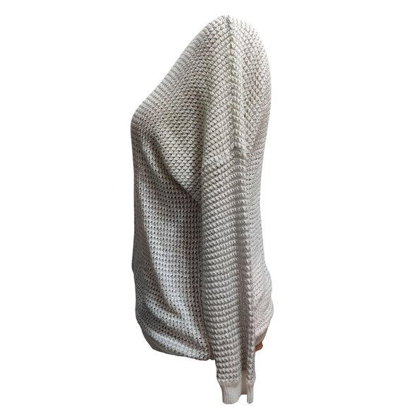 APT 9 L Womens Sweater White Silver Metallic Knit Sheer Pullover Shimmer Top - Picture 11 of 14